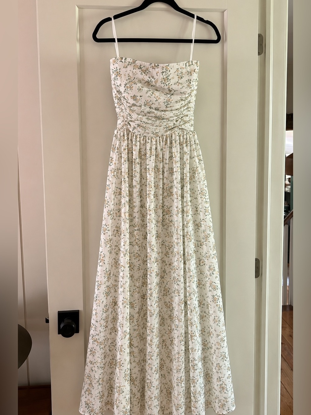 Petal & Pup White Dress with Green and Tan Floral Print